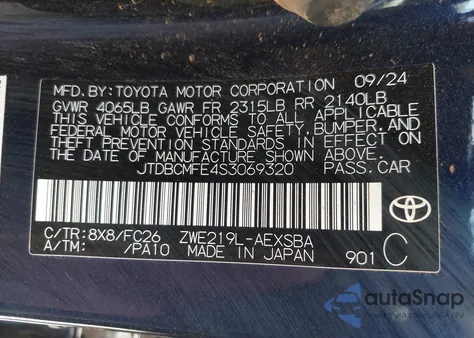 2025 Toyota Corolla Hybrid Se from USA, damaged, VIN JTDBCMFE4S3069320